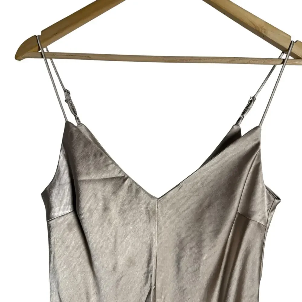 Line & Dot Dolly Oyster Satin Sleeveless V-Neck Slip Midi Dress Size Small - Picture 4 of 12